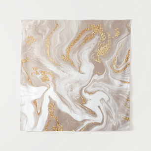 Elegant beige liquid marble with golden glitter tapestry