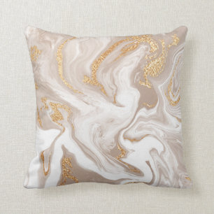 Elegant beige liquid marble with golden glitter throw pillow