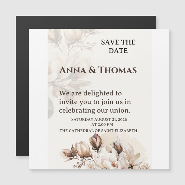 Elegant Beige Magnolia Save The Date Card (Front/Back)