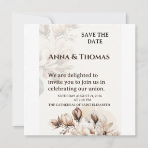 Elegant Beige Magnolia Save The Date Card