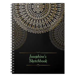 Elegant Beige Mandala Personalized Name black Notebook