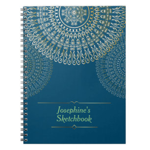 Elegant Beige Mandala Personalized Name dark blue Notebook