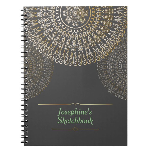 Elegant Beige Mandala Personalized Name dark grey  Notebook (Front)