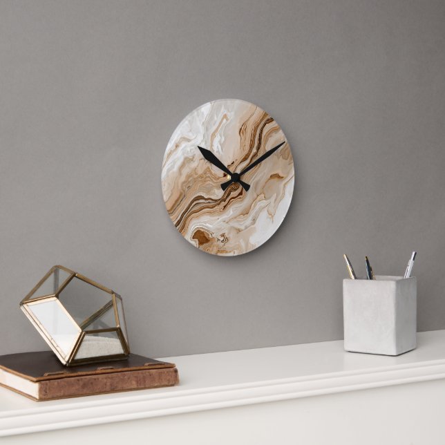 Elegant Beige Marble Abstract Art Round Clock (Office)