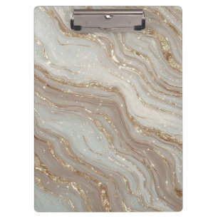 Elegant Beige Marble Background With Gold Glitter Clipboard
