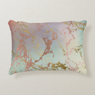 Elegant Beige Marble   Mint Sage Green Rose Gold Accent Pillow