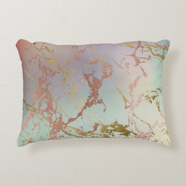 Elegant Beige Marble | Mint Sage Green Rose Gold Accent Pillow (Front)