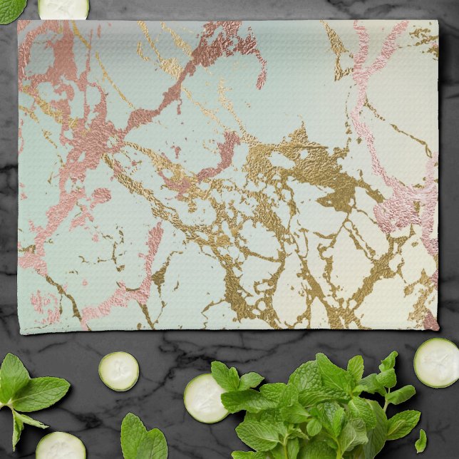 Elegant Beige Marble | Mint Sage Green Rose Gold Kitchen Towel (Creator Uploaded)