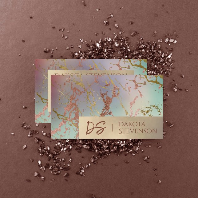 Elegant Beige Marble | Sage and Rose Gold Monogram Business Card (Creator Uploaded)