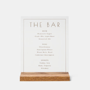 Elegant Beige Minimalist Bar Menu Acrylic Sign