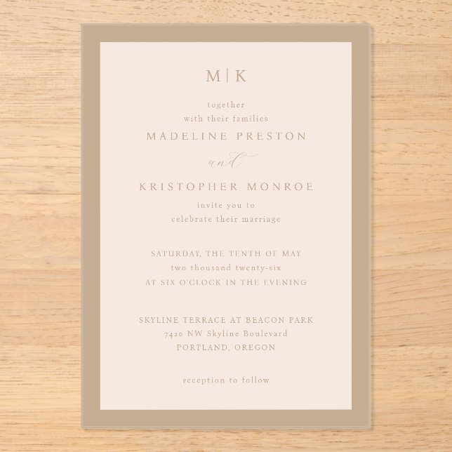 Elegant Beige Minimalist Calligraphy Acrylic Invitations (Front)