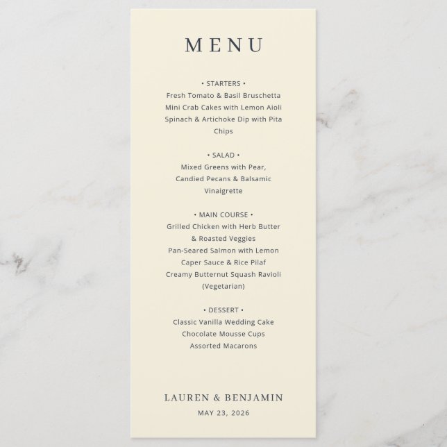 Elegant Beige Minimalist Menu (Devant)