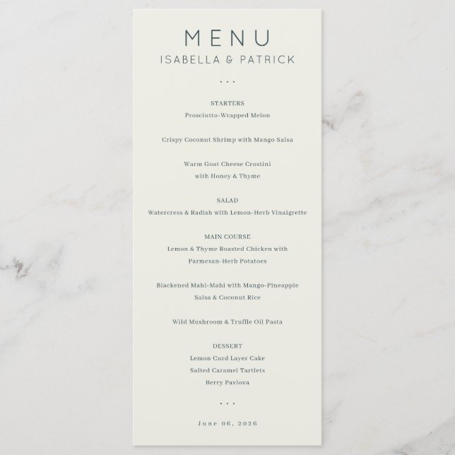 Elegant Beige Minimalist Menu (Front)