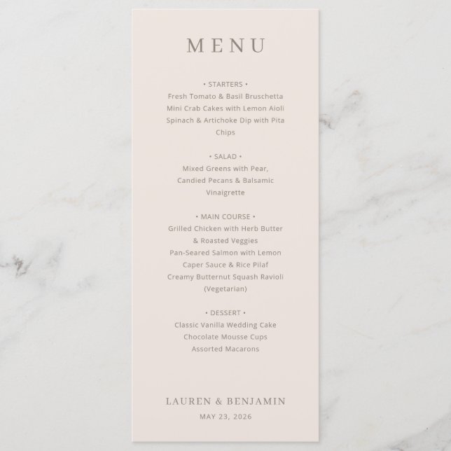 Elegant Beige Minimalist Menu (Devant)