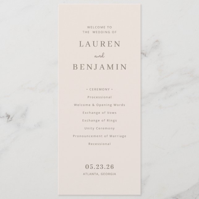 Elegant Beige Minimalist Wedding Ceremony Program (Front)