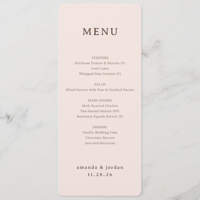 Elegant Beige Minimalist Wedding Menu (Front)