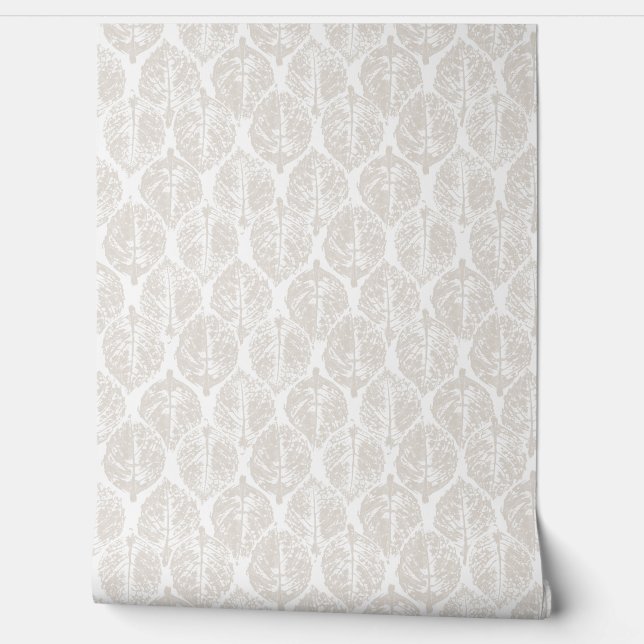 Elegant Beige Modern Botanical Hydrangea Ogee  Wallpaper (Unrolling)