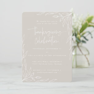 Elegant Beige Modern Leaf Motif Thanksgiving Invitation