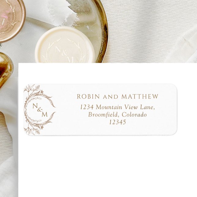 Elegant Beige Monogram Wedding Return Address (Creator Uploaded)