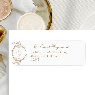 Elegant Beige Monogrammed Wedding Return Address