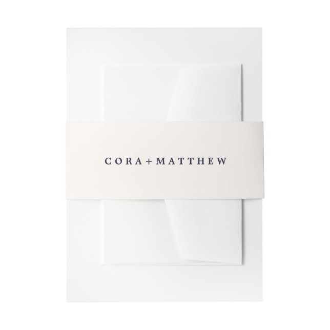 Elegant Beige & Navy Bride and Groom Wedding Invitation Belly Band (Front Example)