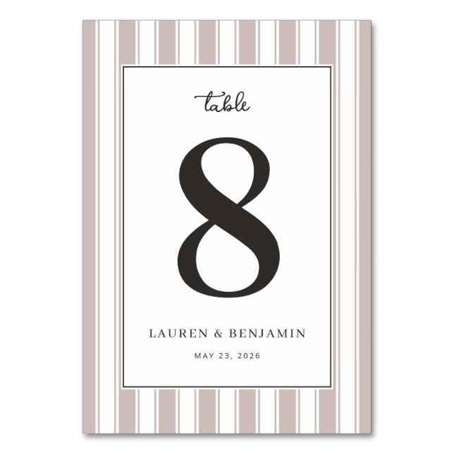 Elegant Beige Number Eight Table Number (Front)