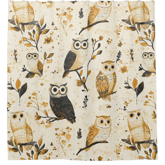 Elegant Beige Owl Wildlife Botanical Pattern (Front)