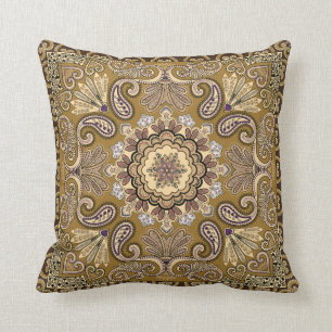 Elegant beige Paisley Pattern Throw Pillow
