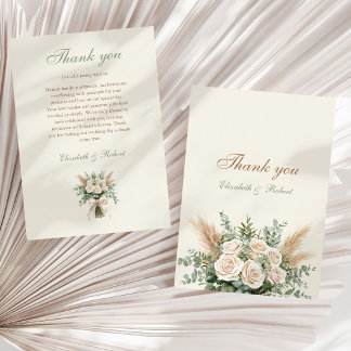 Elegant Beige Pampas Grass Wedding Thank You Card