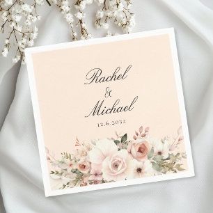 Elegant, beige-peach, pastel, flower bouquet napkin