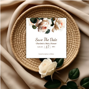 Elegant Beige Rose Girl Baby Shower Save The Date