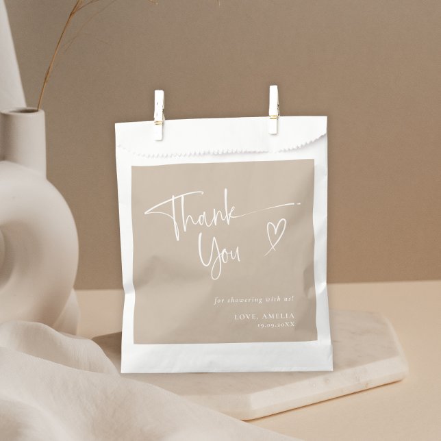 Elegant Beige Script Thank You Baby Shower Favour Bag (Creator Uploaded)