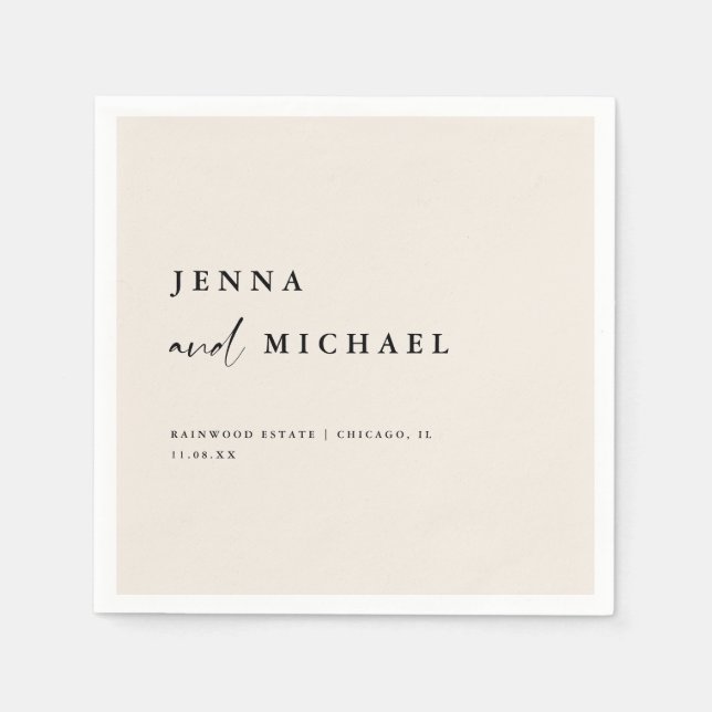 Elegant Beige Script Wedding Names Napkin (Front)