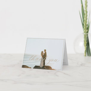 Elegant Beige Script Wedding Photo Thank You Card