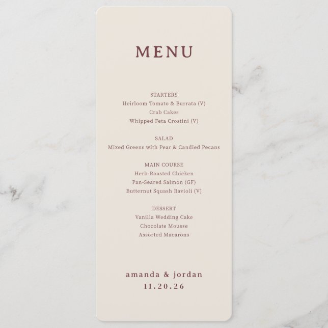 Elegant Beige Serif Wedding Menu (Front)