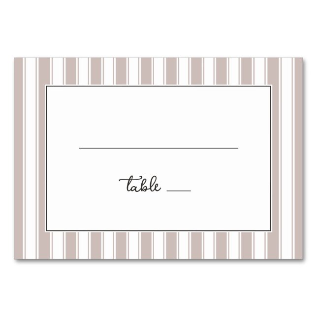 Elegant Beige Striped Minimalist Table Number (Front)