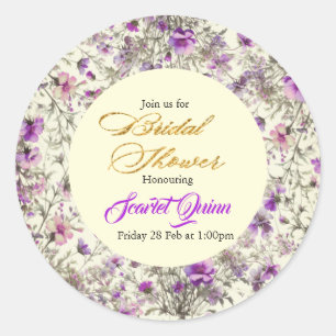 Elegant beige style pink-purple wildflower  classic round sticker