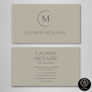 Elegant Beige Taupe Circle Monogram Business Card