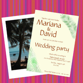 Elegant Beige Tropical Palm Leaf Wedding  Invitation