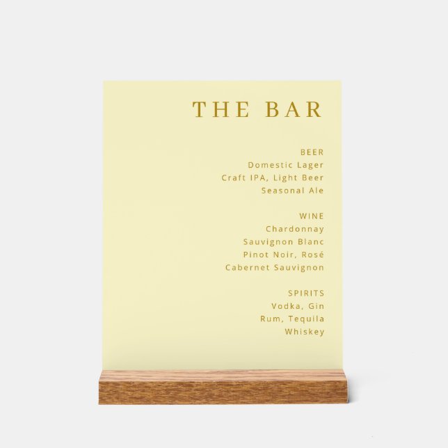 Elegant Beige Typographic Bar Menu Acrylic Sign (Front)