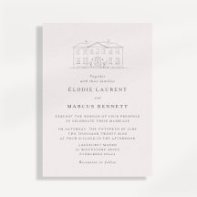 Elegant Beige Venue Sketch Wedding Invitation