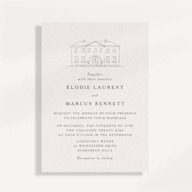 Elegant Beige Venue Sketch Wedding Invitation (Créateur téléchargé)