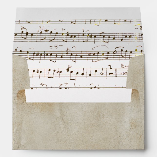 Elegant Beige Vintage Paper Music Sheet Notes Envelope (Back (Bottom))