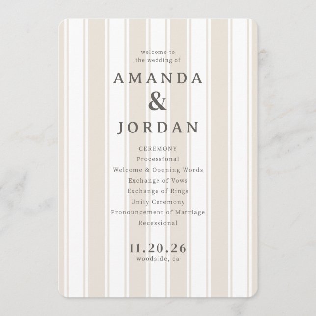 Elegant Beige Wedding Ceremony Program (Front)