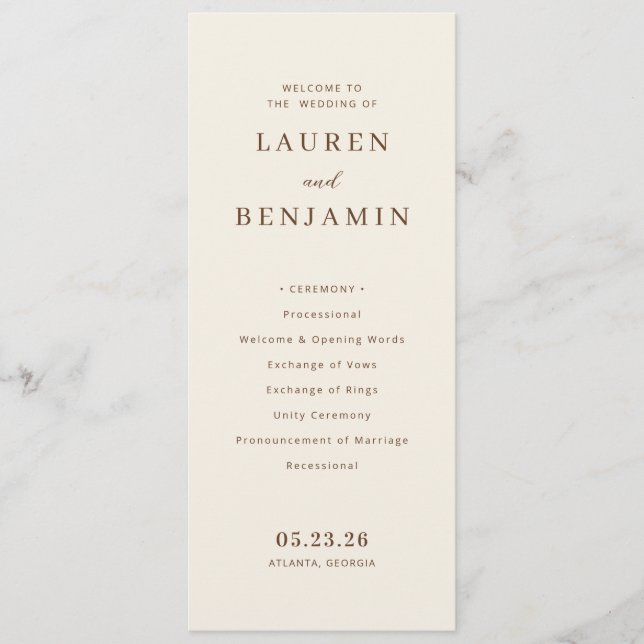 Elegant Beige Wedding Ceremony Program (Front)