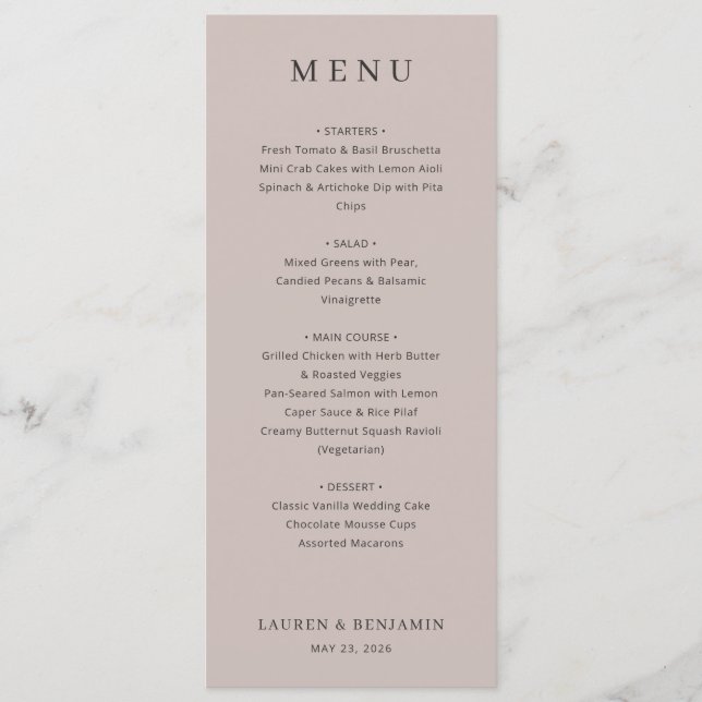 Elegant Beige Wedding Menu (Front)