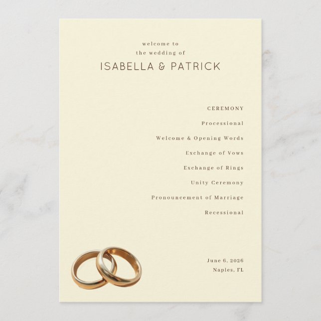 Elegant Beige Wedding Rings Program (Front)