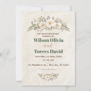 elegant Beige wedding  with watercolor flowers  Invitation