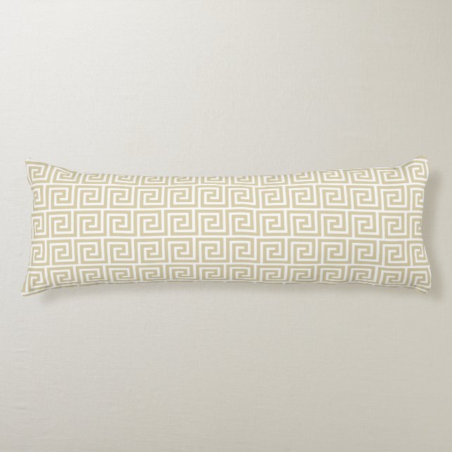 Elegant Beige & White Greek Pattern Body Pillow (Front)