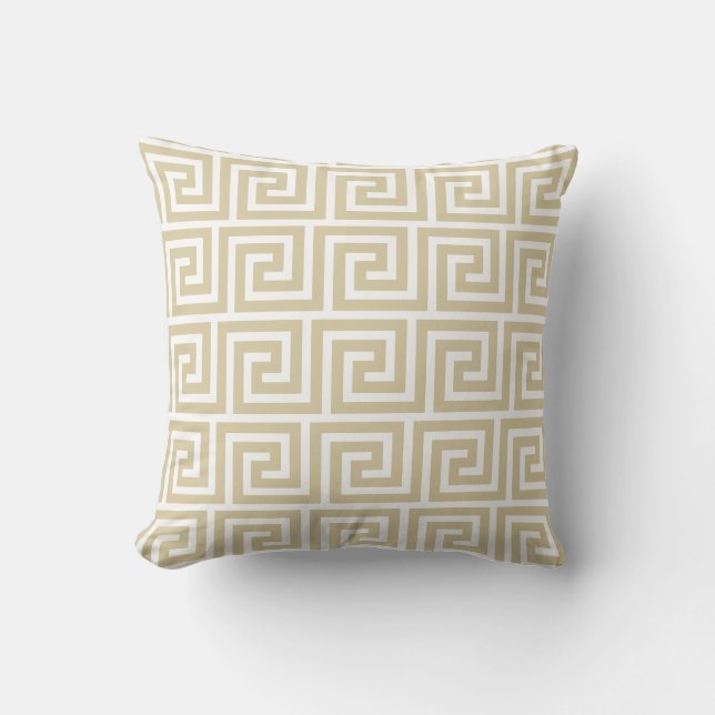 Elegant Beige & White Greek Pattern Throw Pillow (Front)
